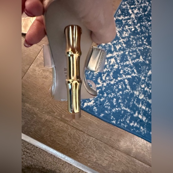 Schutz Clear Double Strap Bamboo Heel Sandals, Metallic Gold, 8.5, Worn Once! - Picture 9 of 9